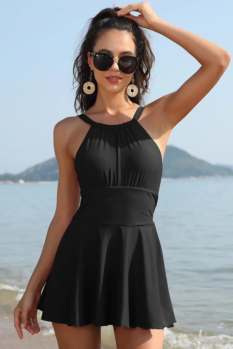 High Neck Ruched Swim Dresses For Women