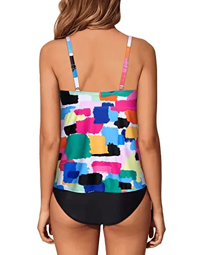 High Neck Tankini Swimsuits Women Two Piece Tummy Control Bathing Suits-Aqua