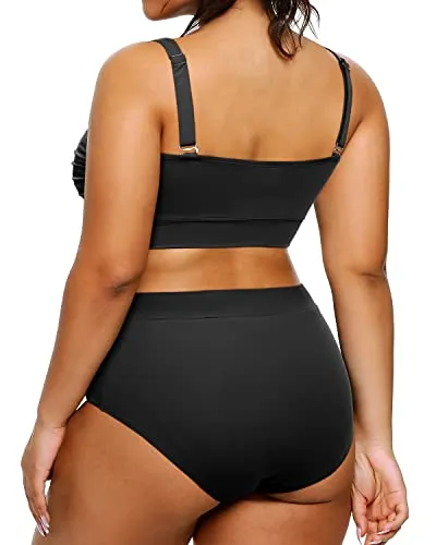 High Neck Two Piece Tummy Control Swimsuit for Women