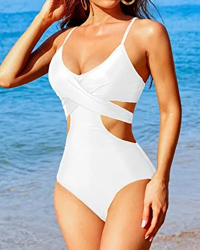 High Rise High Cut Bottom Sexy Cutout Swimsuit For Women-White