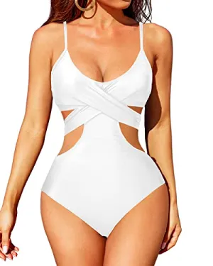 High Rise High Cut Bottom Sexy Cutout Swimsuit For Women-White