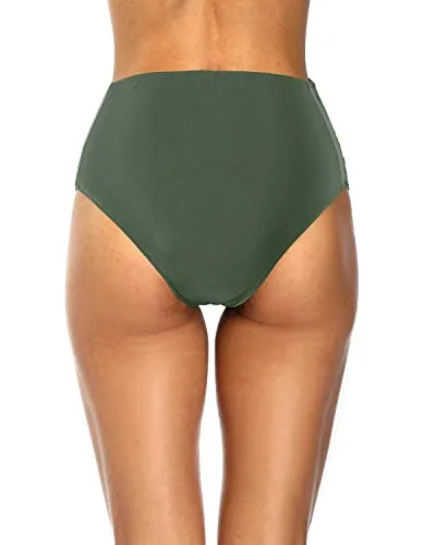 High Rise Ladies Bikini Bottoms Full Coverage Swim Bottom-Olive Green