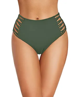 High Rise Ladies Bikini Bottoms Full Coverage Swim Bottom-Olive Green