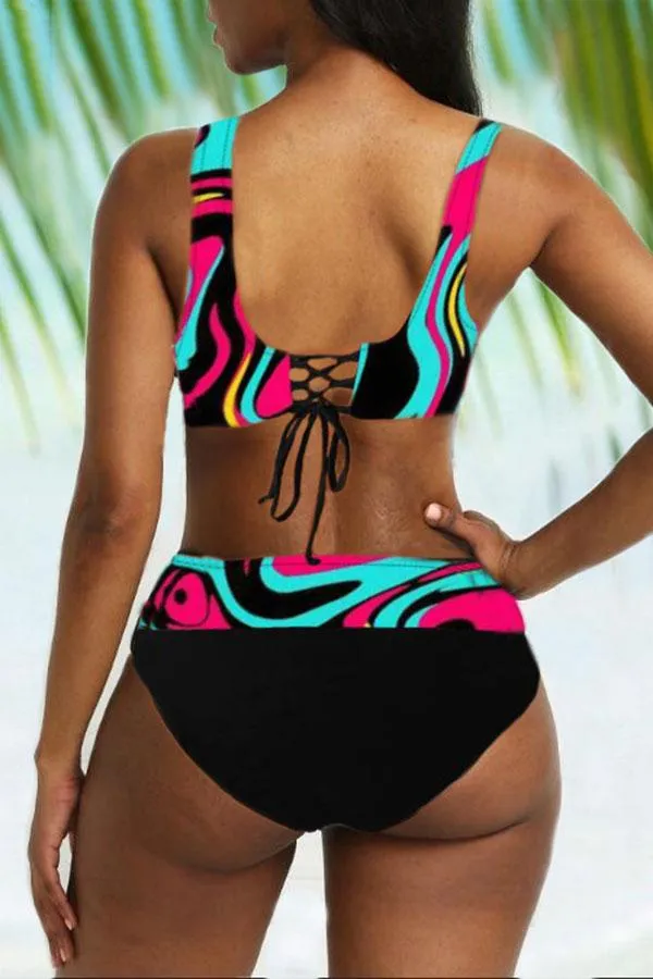High Waist Abstract Print Bikini