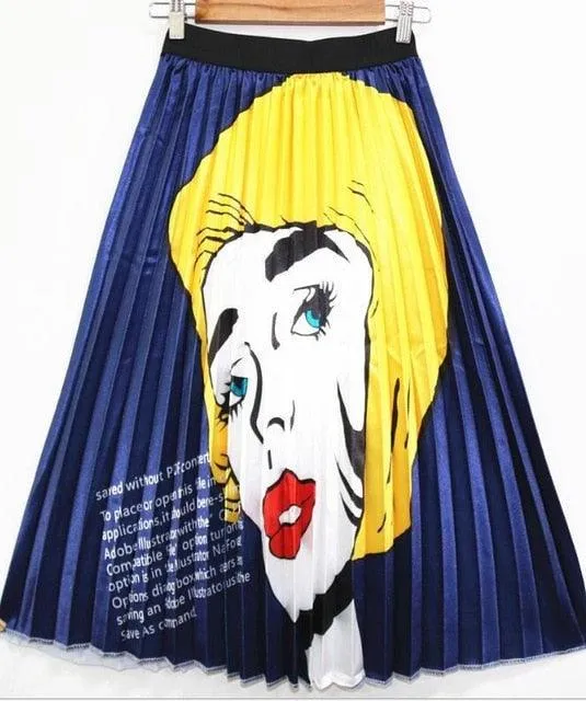 High Waist Elastic Blue Pink Skirt