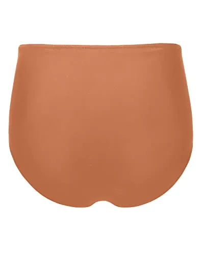 High Waisted Bikini Bottom Tankinis Brief Full Coverage Swim Bottom-Brown