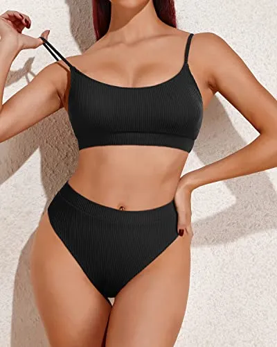 High Waisted Bikini Sets Scoop Neck Two Piece Swimsuits for Women