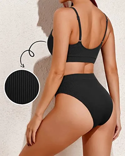 High Waisted Bikini Sets Scoop Neck Two Piece Swimsuits for Women
