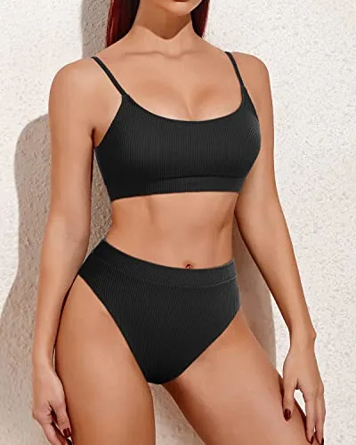 High Waisted Bikini Sets Scoop Neck Two Piece Swimsuits for Women