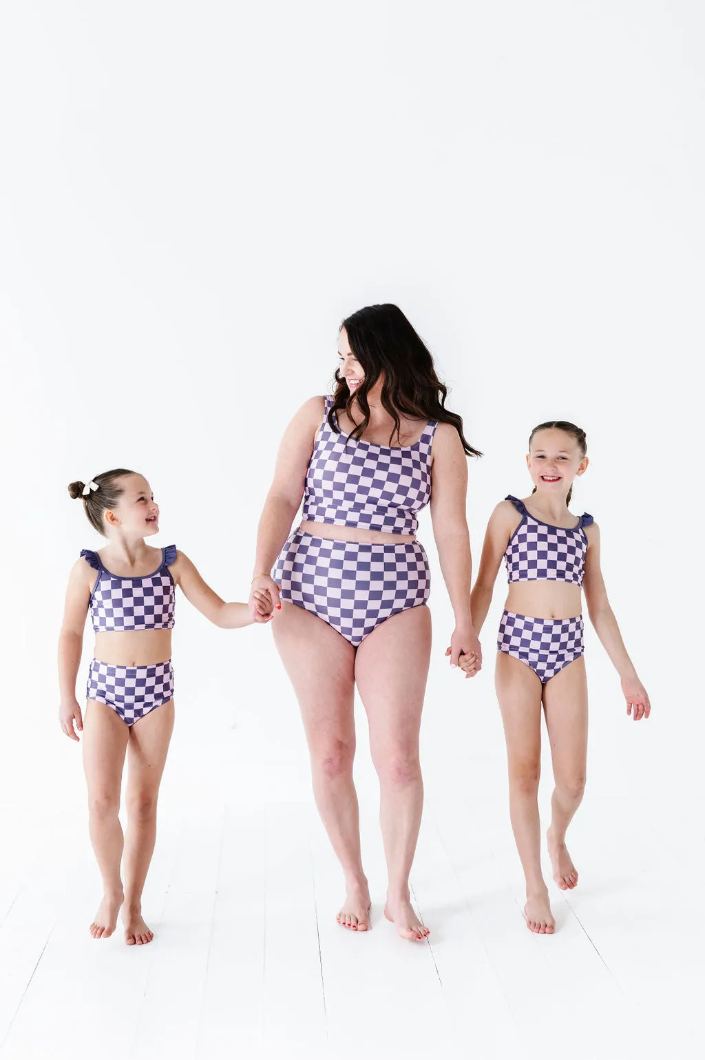 High Waisted Bottoms in Purple Check