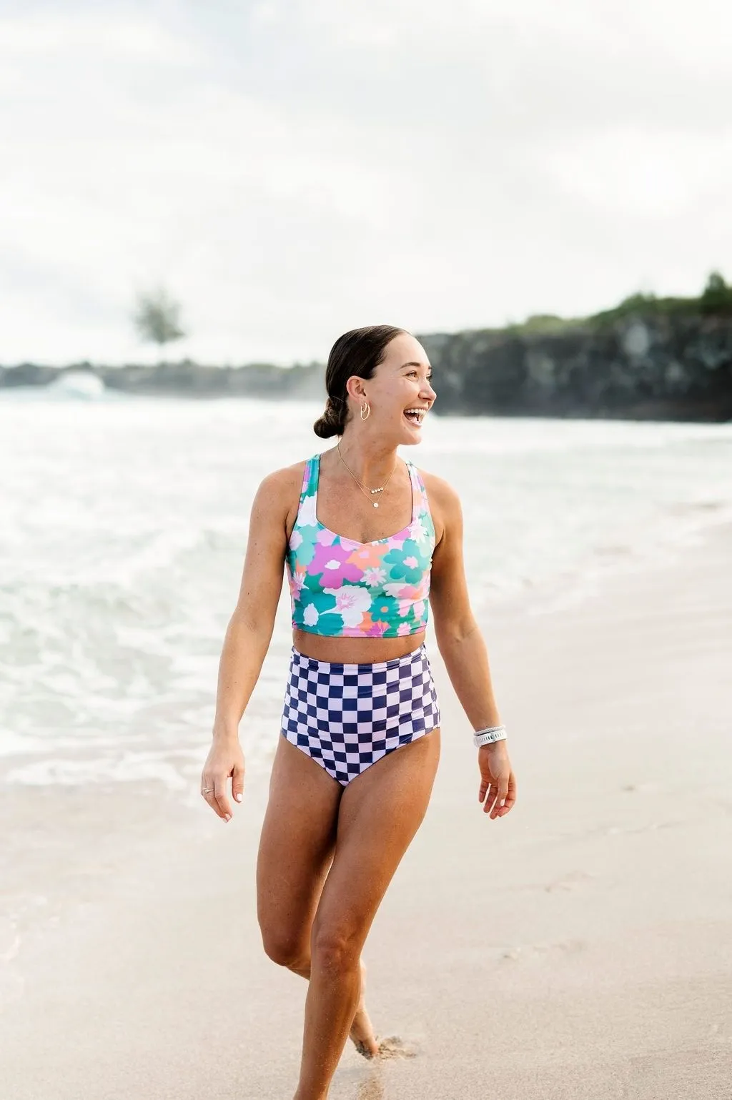 High Waisted Bottoms in Purple Check