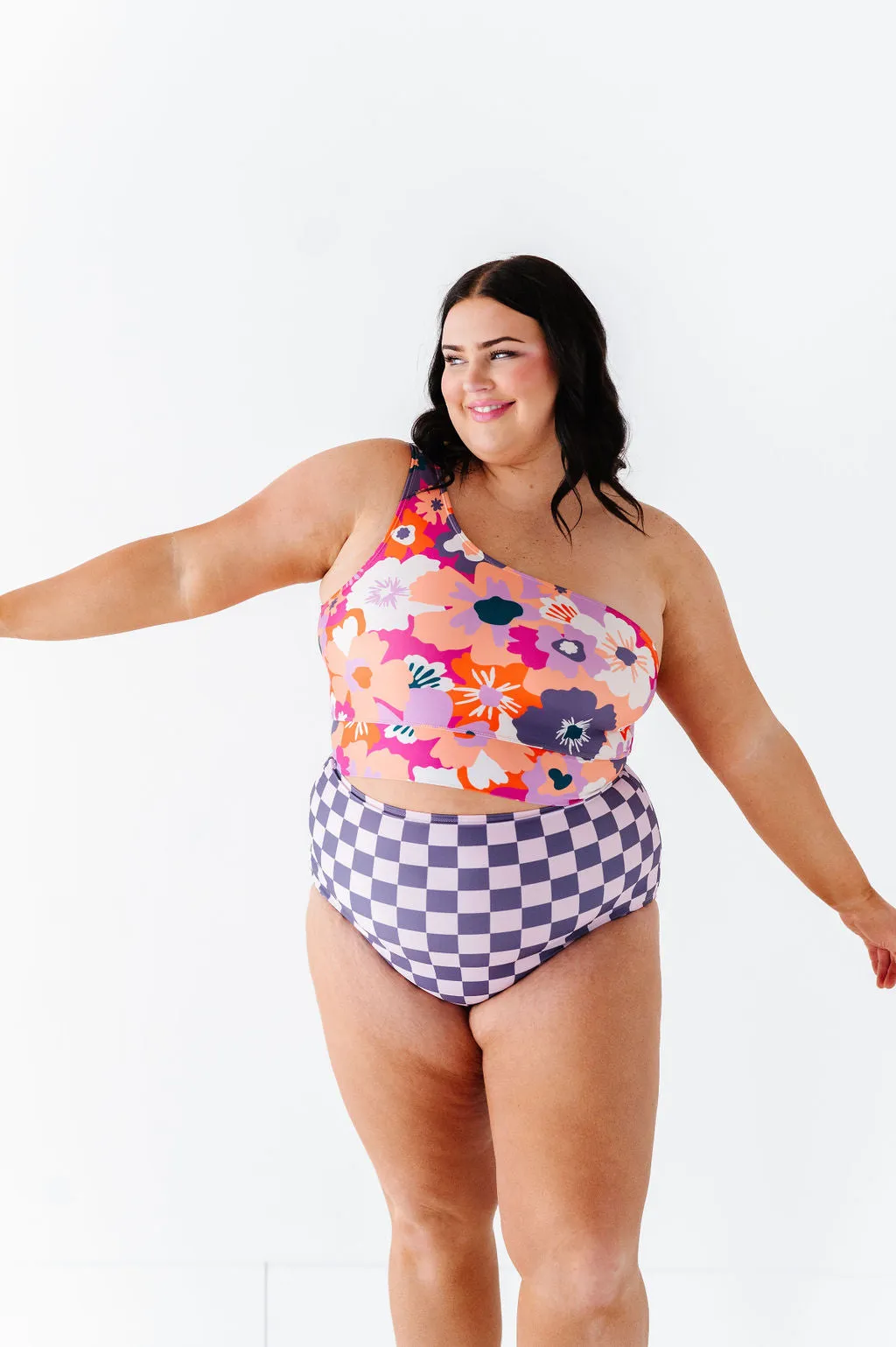 High Waisted Bottoms in Purple Check