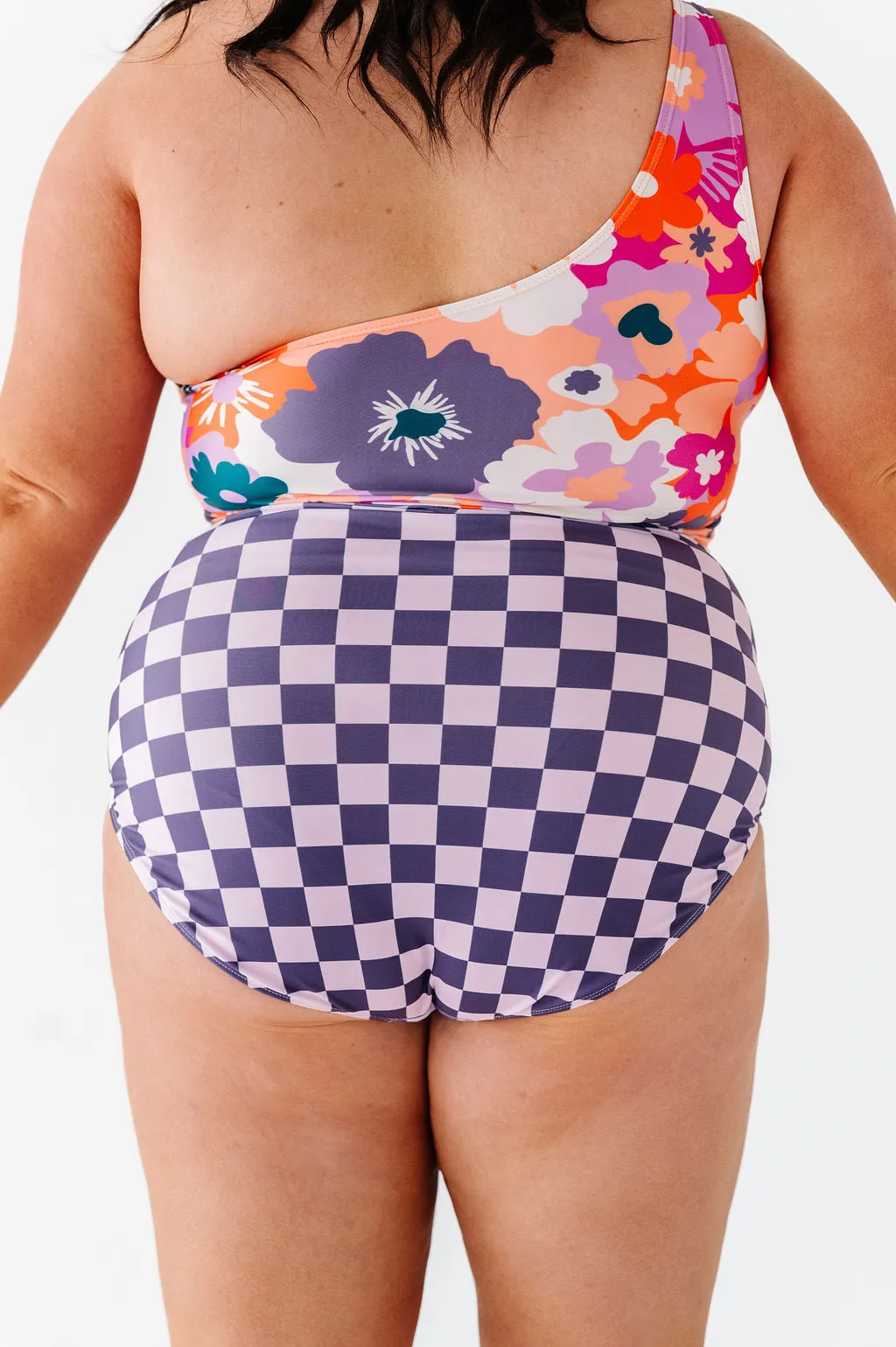 High Waisted Bottoms in Purple Check