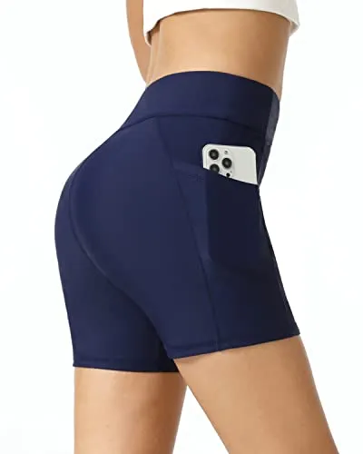 High Waisted Swim Shorts Tummy Control Bathing Suit Bottoms Swim Bottoms-Navy Blue