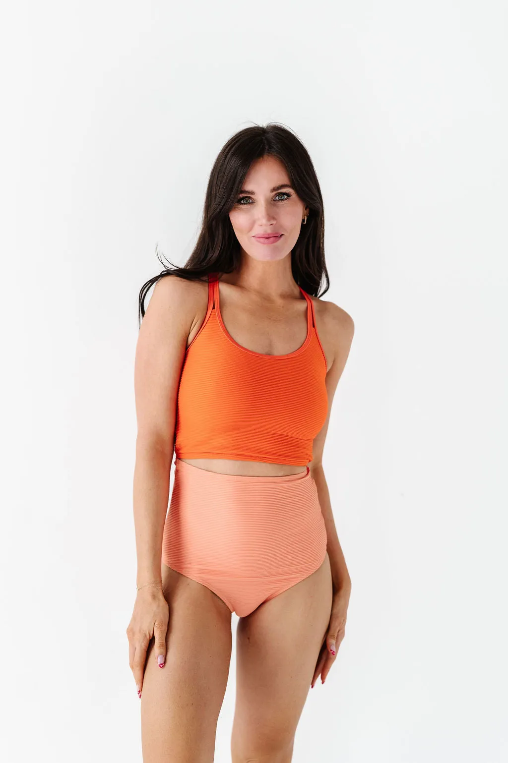 High Waisted Textured Bottoms in Peachy Paradise