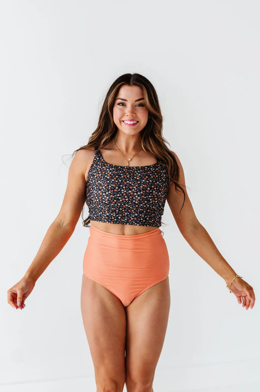 High Waisted Textured Bottoms in Peachy Paradise