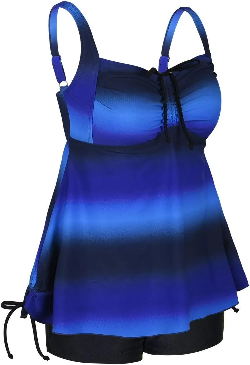 Hilor Women's Plus Size Tankini Swimsuit Flowy Two Piece Bathing Suits Loose Fitting Tankini Swimwear with Shorts
