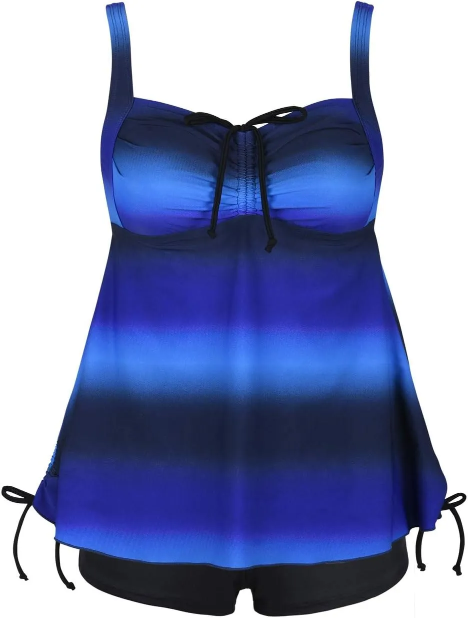 Hilor Women's Plus Size Tankini Swimsuit Flowy Two Piece Bathing Suits Loose Fitting Tankini Swimwear with Shorts