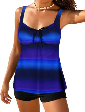 Hilor Women's Plus Size Tankini Swimsuit Flowy Two Piece Bathing Suits Loose Fitting Tankini Swimwear with Shorts