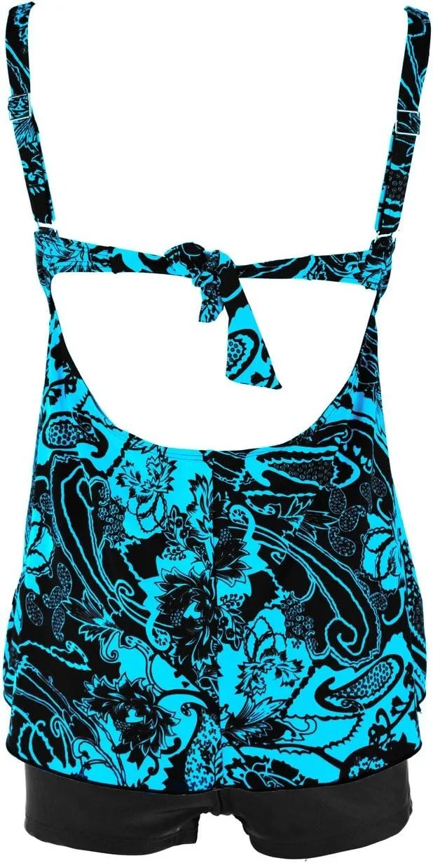 Hilor Women's Plus Size Tankini Swimsuit Flowy Two Piece Bathing Suits Loose Fitting Tankini Swimwear with Shorts