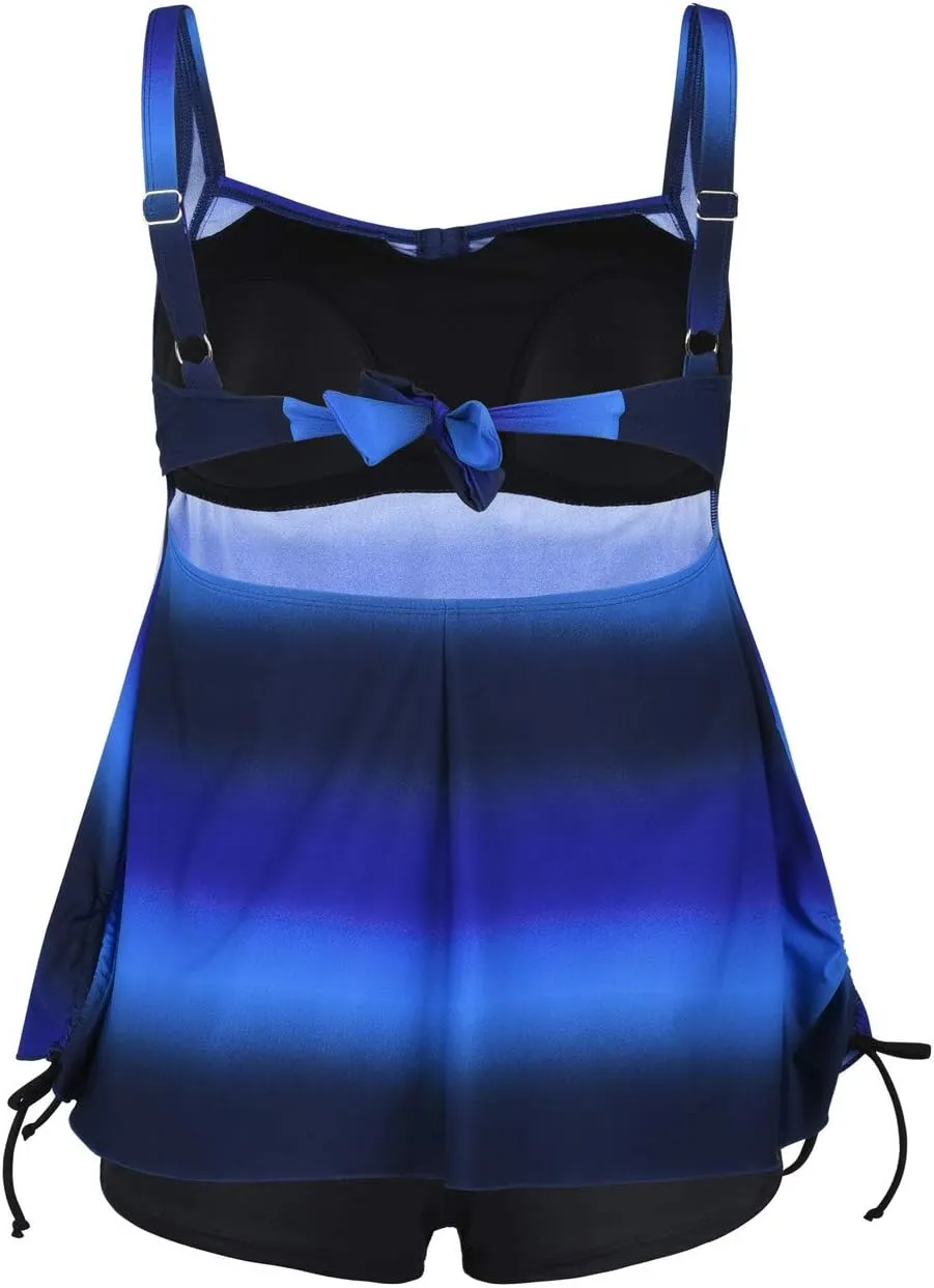 Hilor Women's Plus Size Tankini Swimsuit Flowy Two Piece Bathing Suits Loose Fitting Tankini Swimwear with Shorts