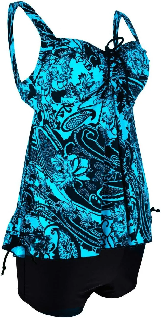 Hilor Women's Plus Size Tankini Swimsuit Flowy Two Piece Bathing Suits Loose Fitting Tankini Swimwear with Shorts