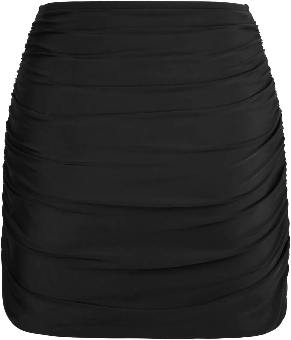 Hilor Women's Shirred High Waisted Swim Skirt Skirted Bikini Bottom Tummy Control Swimwear Bottom