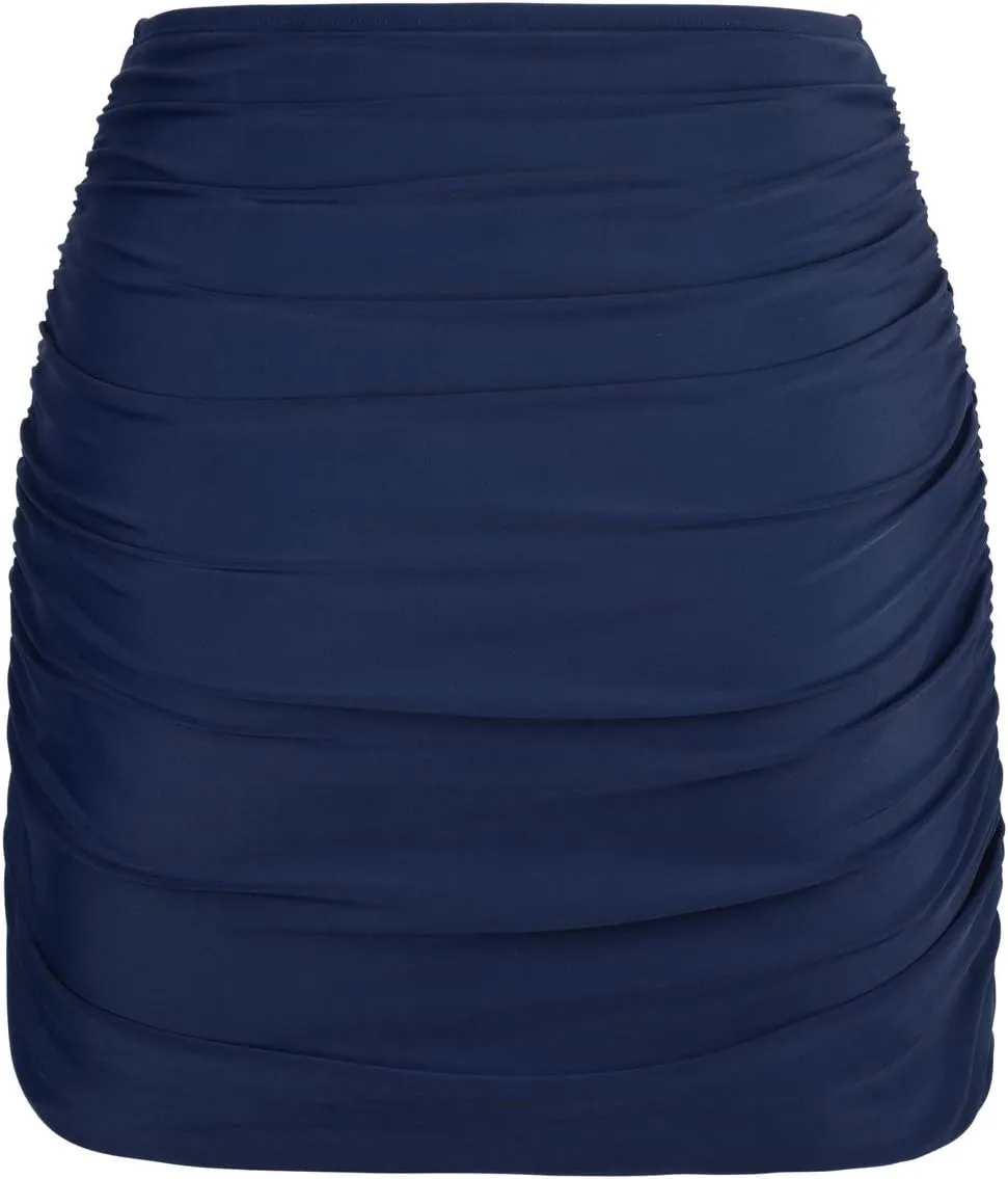 Hilor Women's Shirred High Waisted Swim Skirt Skirted Bikini Bottom Tummy Control Swimwear Bottom