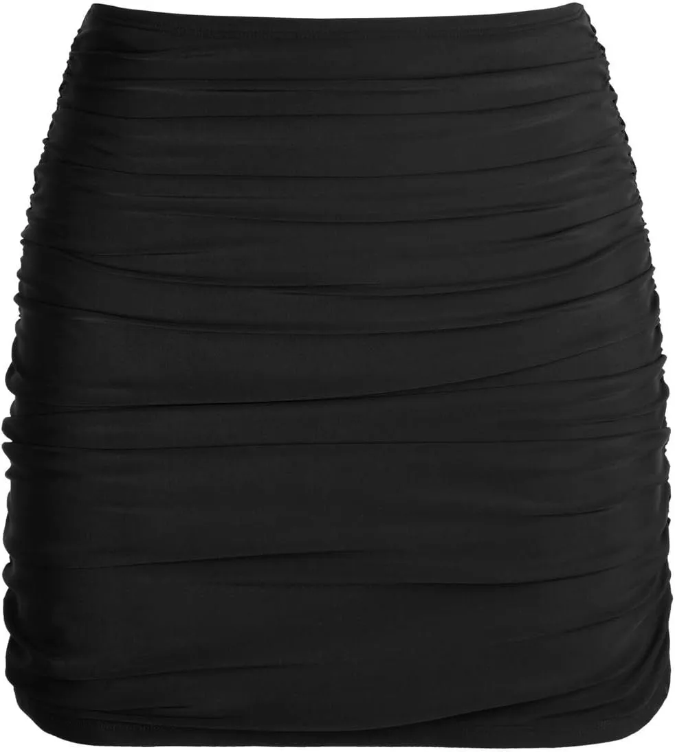 Hilor Women's Shirred High Waisted Swim Skirt Skirted Bikini Bottom Tummy Control Swimwear Bottom