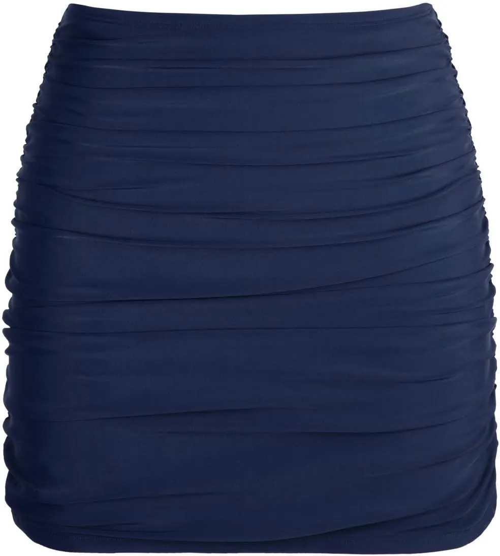 Hilor Women's Shirred High Waisted Swim Skirt Skirted Bikini Bottom Tummy Control Swimwear Bottom