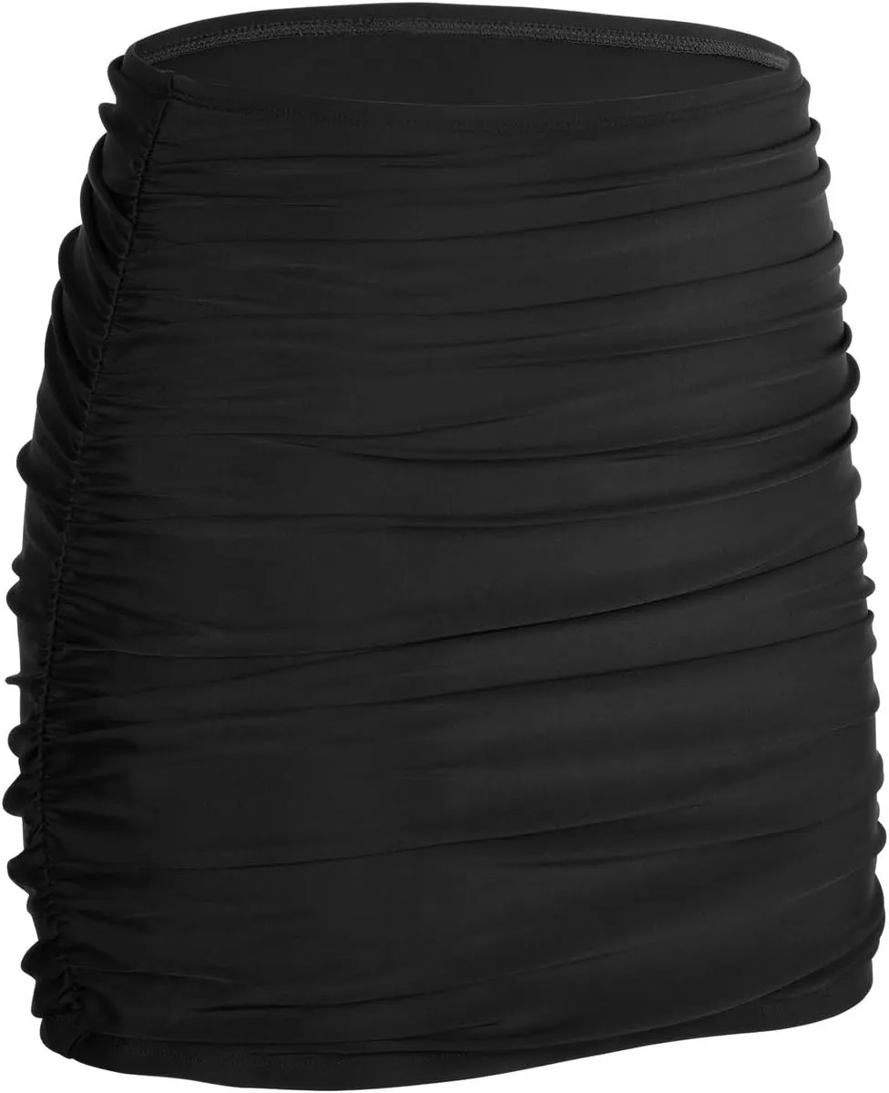 Hilor Women's Shirred High Waisted Swim Skirt Skirted Bikini Bottom Tummy Control Swimwear Bottom