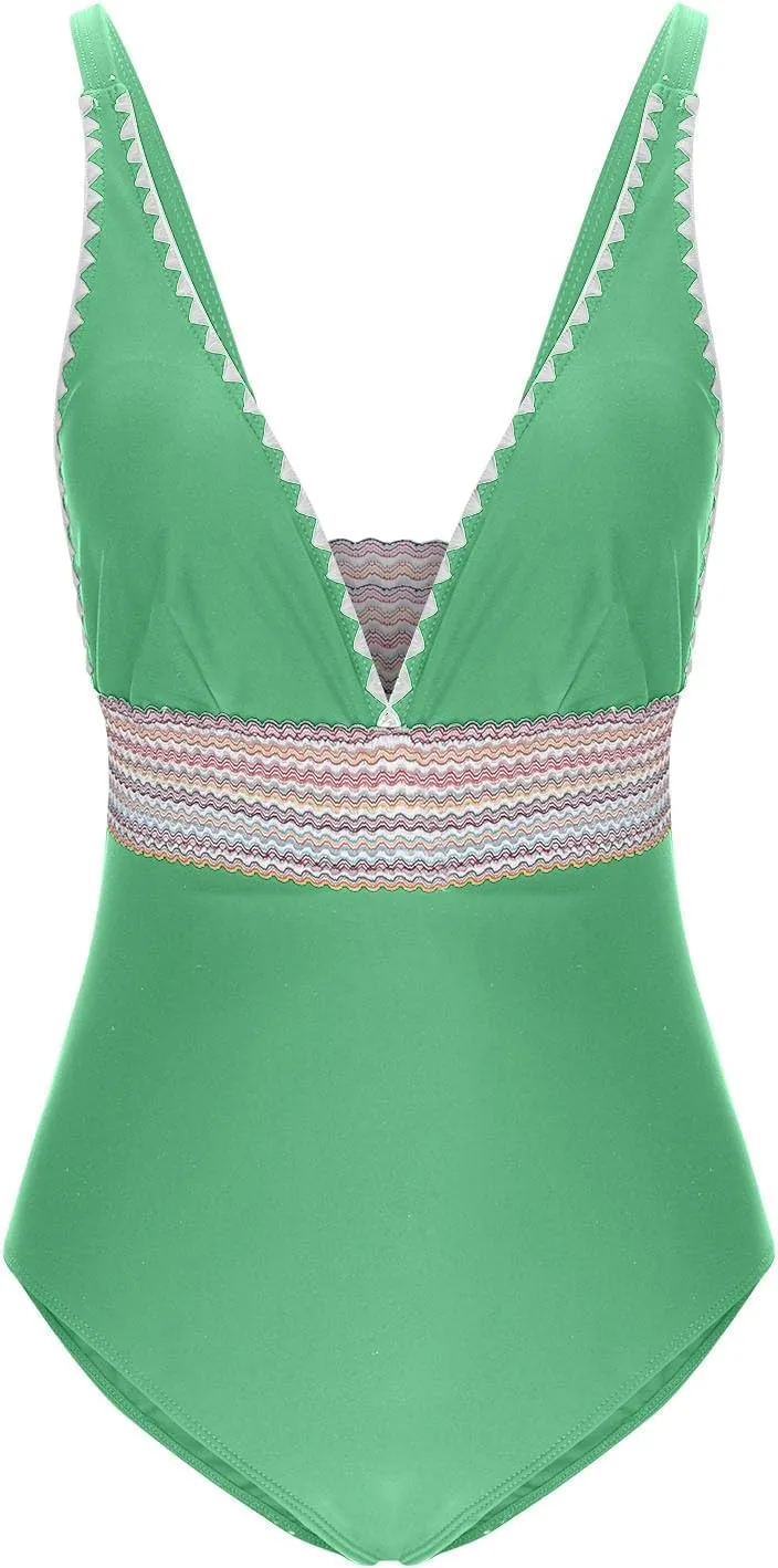 hlysgo Women Swimsuits One Piece Tummy Control Slimming Bathing Suits Color Block Modest Swim Suit Athletic V Neck Swimwear