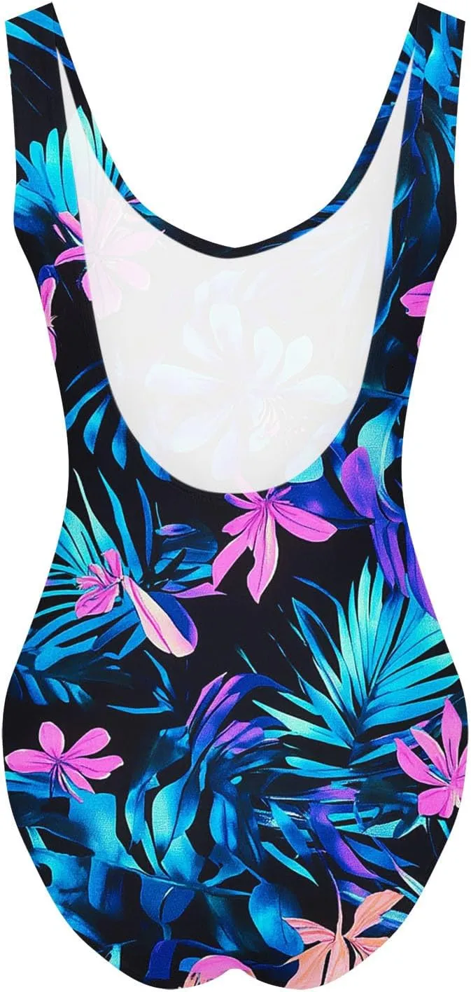 hlysgo Womens One Piece Swimsuits Tummy Control Athletic Bathing Suit 2025 Trendy Floral Print Modest Monokini Swimwear