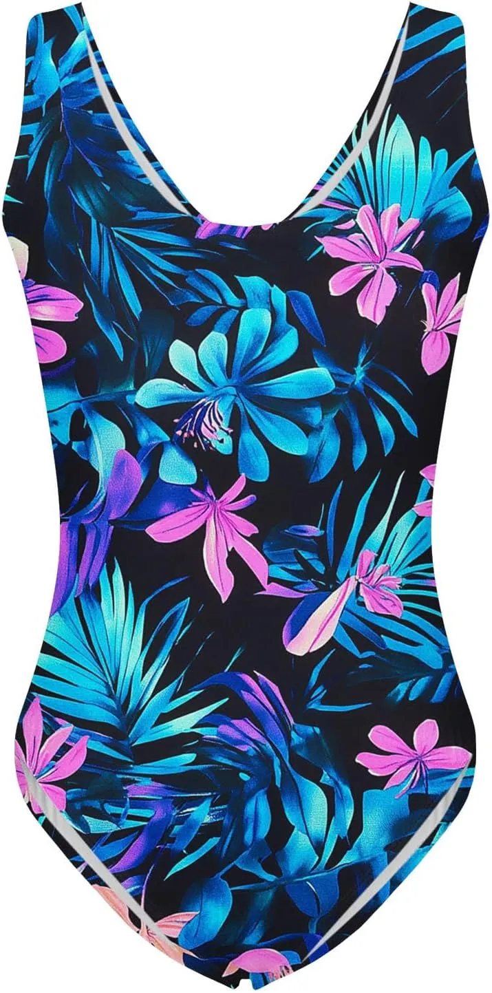 hlysgo Womens One Piece Swimsuits Tummy Control Athletic Bathing Suit 2025 Trendy Floral Print Modest Monokini Swimwear