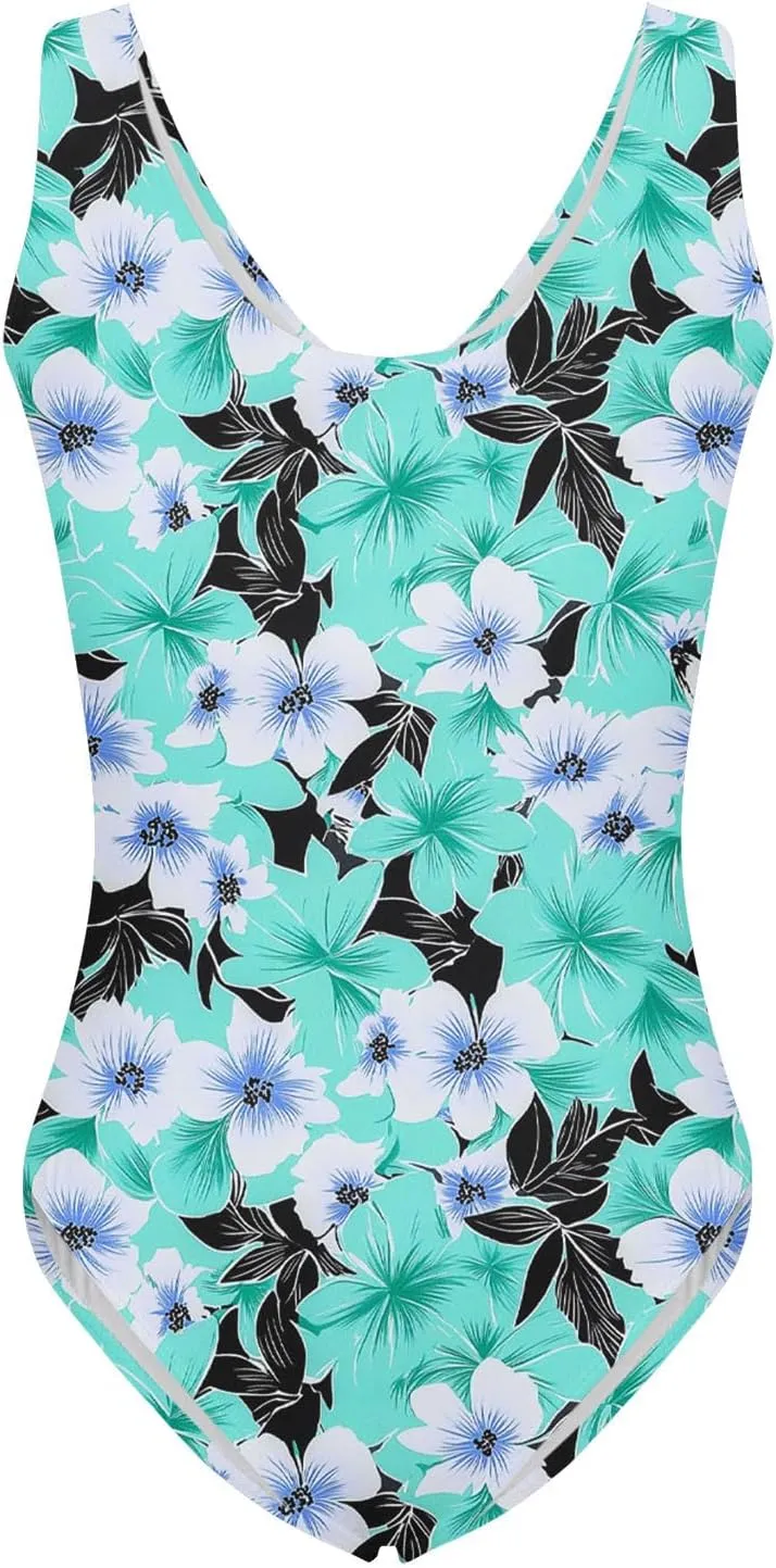 hlysgo Womens One Piece Swimsuits Tummy Control Athletic Bathing Suit 2025 Trendy Floral Print Modest Monokini Swimwear
