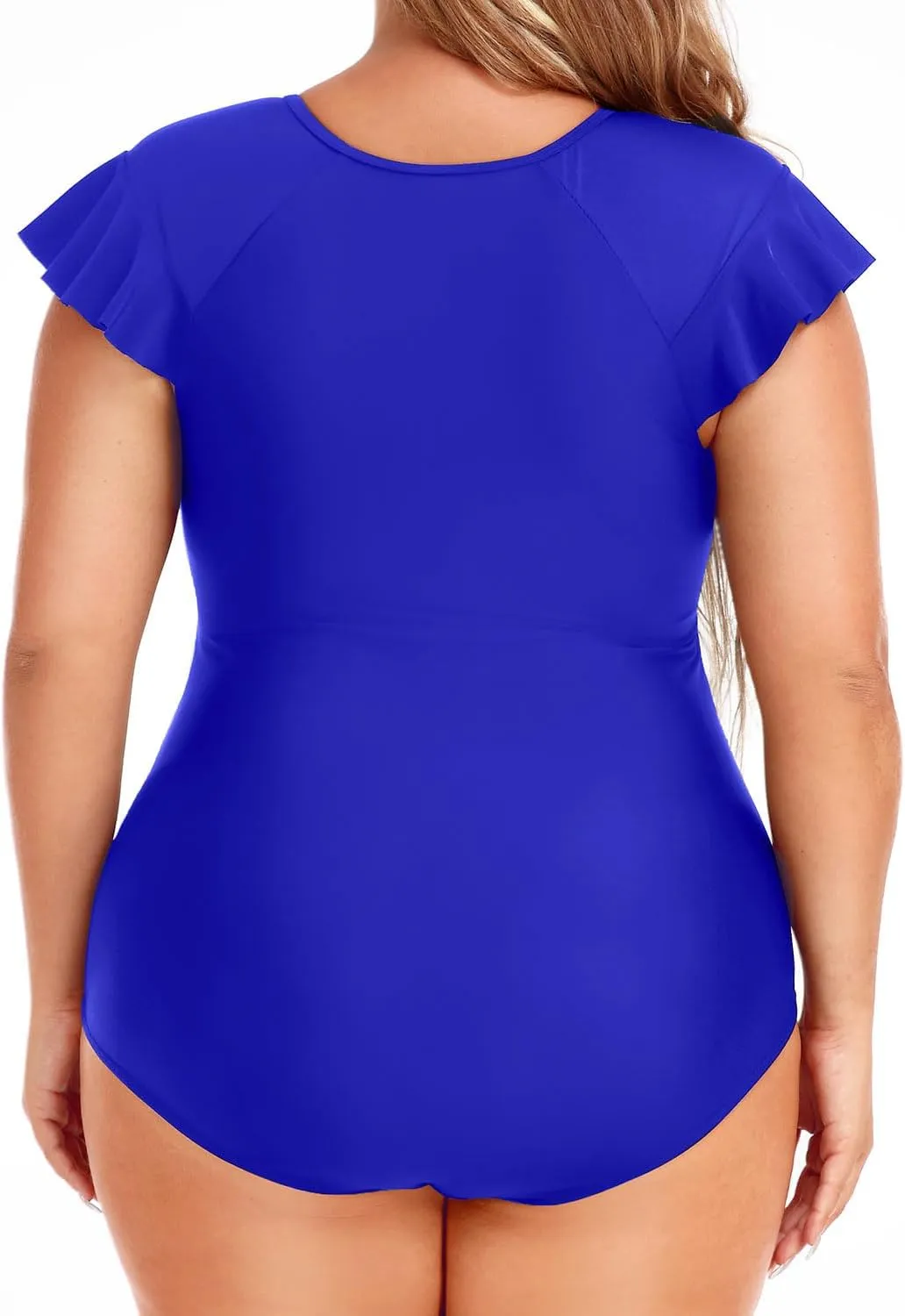 Holipick Plus Size One Piece Swimsuit for Women Tummy Control Cap Sleeves Bathing Suits Zipper Front Rash Guard Swimwear