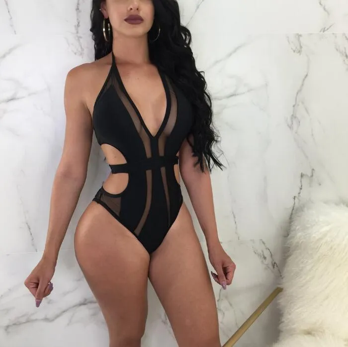 Hollow Mesh Design Padded One Piece Swimsuits