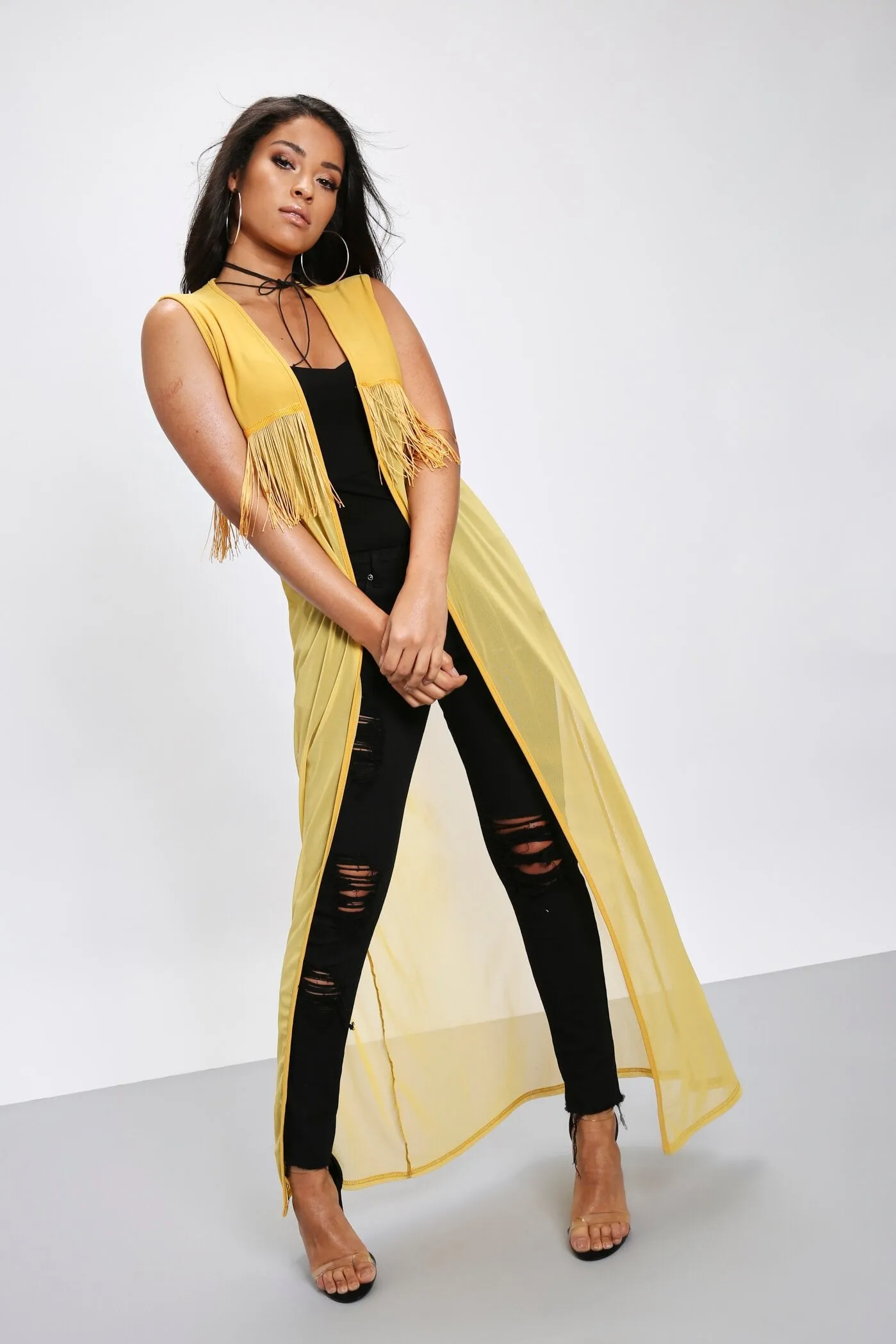 Honeydew Sleeveless Mesh Maxi Kimono