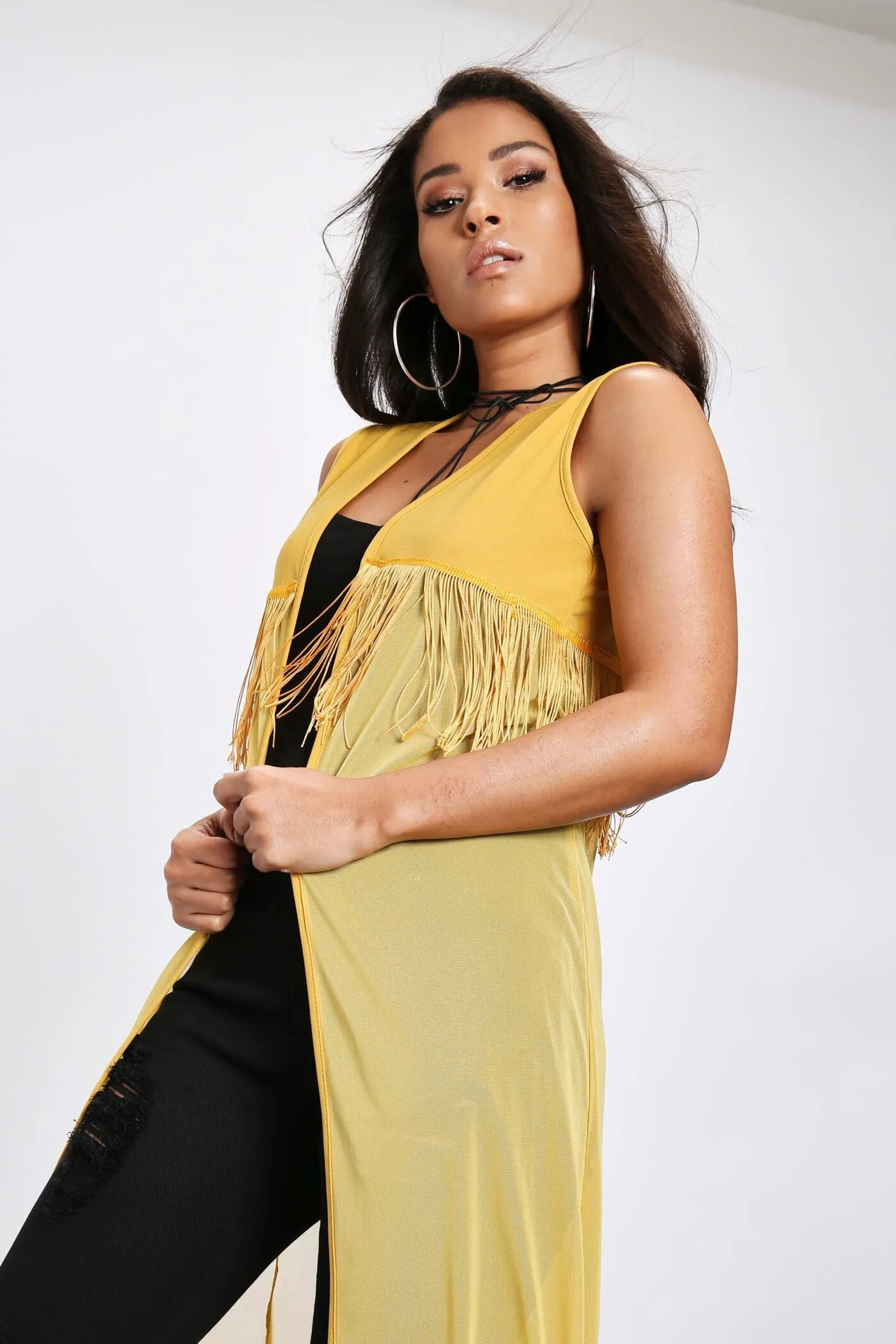 Honeydew Sleeveless Mesh Maxi Kimono