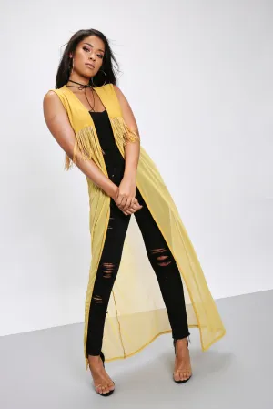 Honeydew Sleeveless Mesh Maxi Kimono