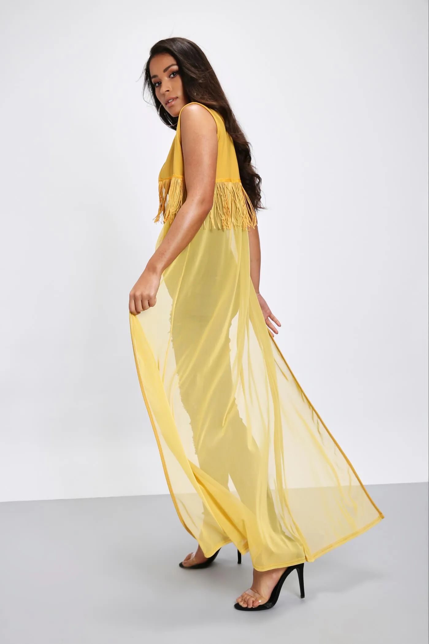 Honeydew Sleeveless Mesh Maxi Kimono