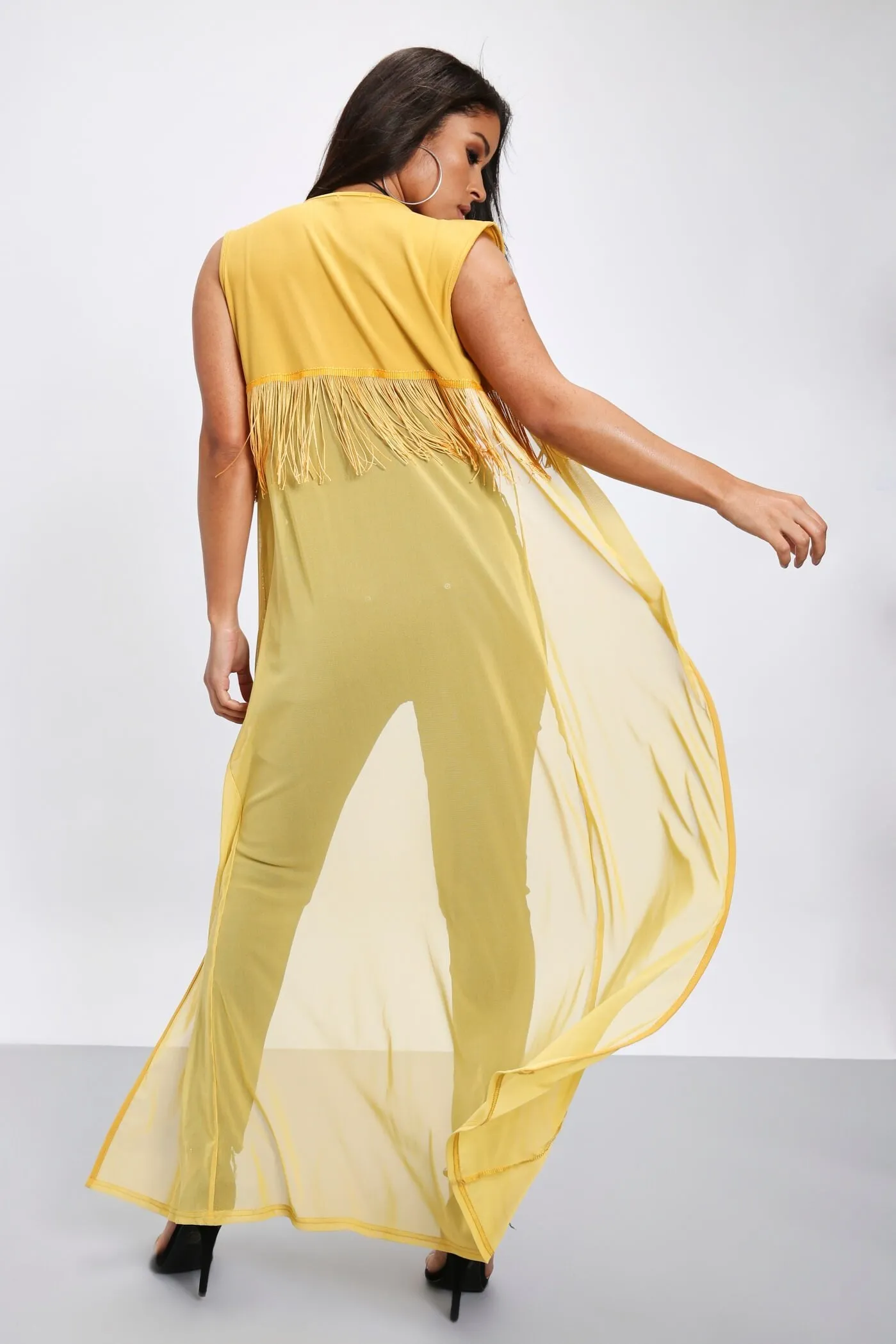 Honeydew Sleeveless Mesh Maxi Kimono