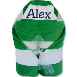 Hooded Beach Towel  Green Stripes