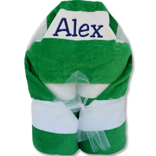 Hooded Beach Towel  Green Stripes