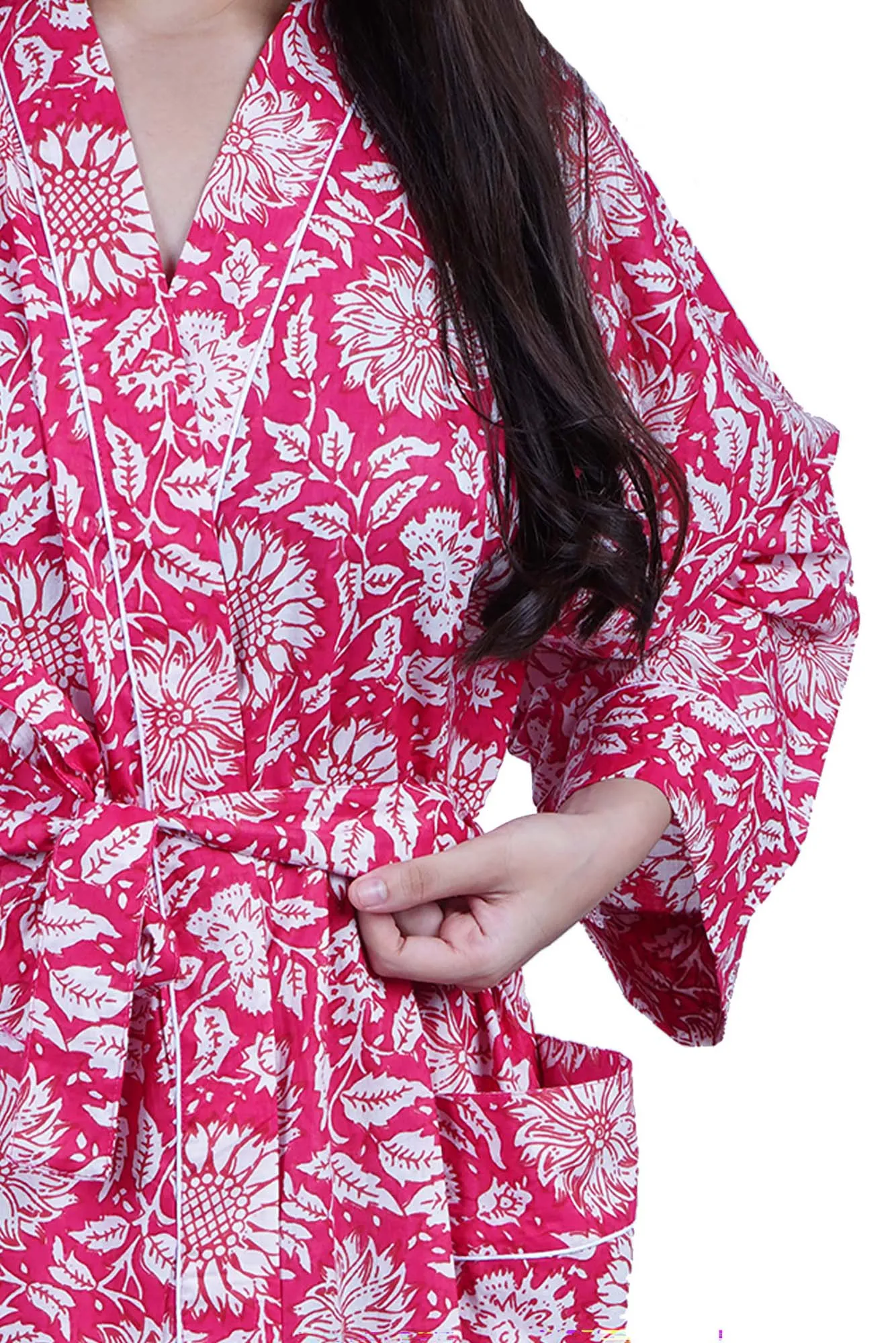 Hot Pink Sunflowers Cotton Kimono Dressing Gown
