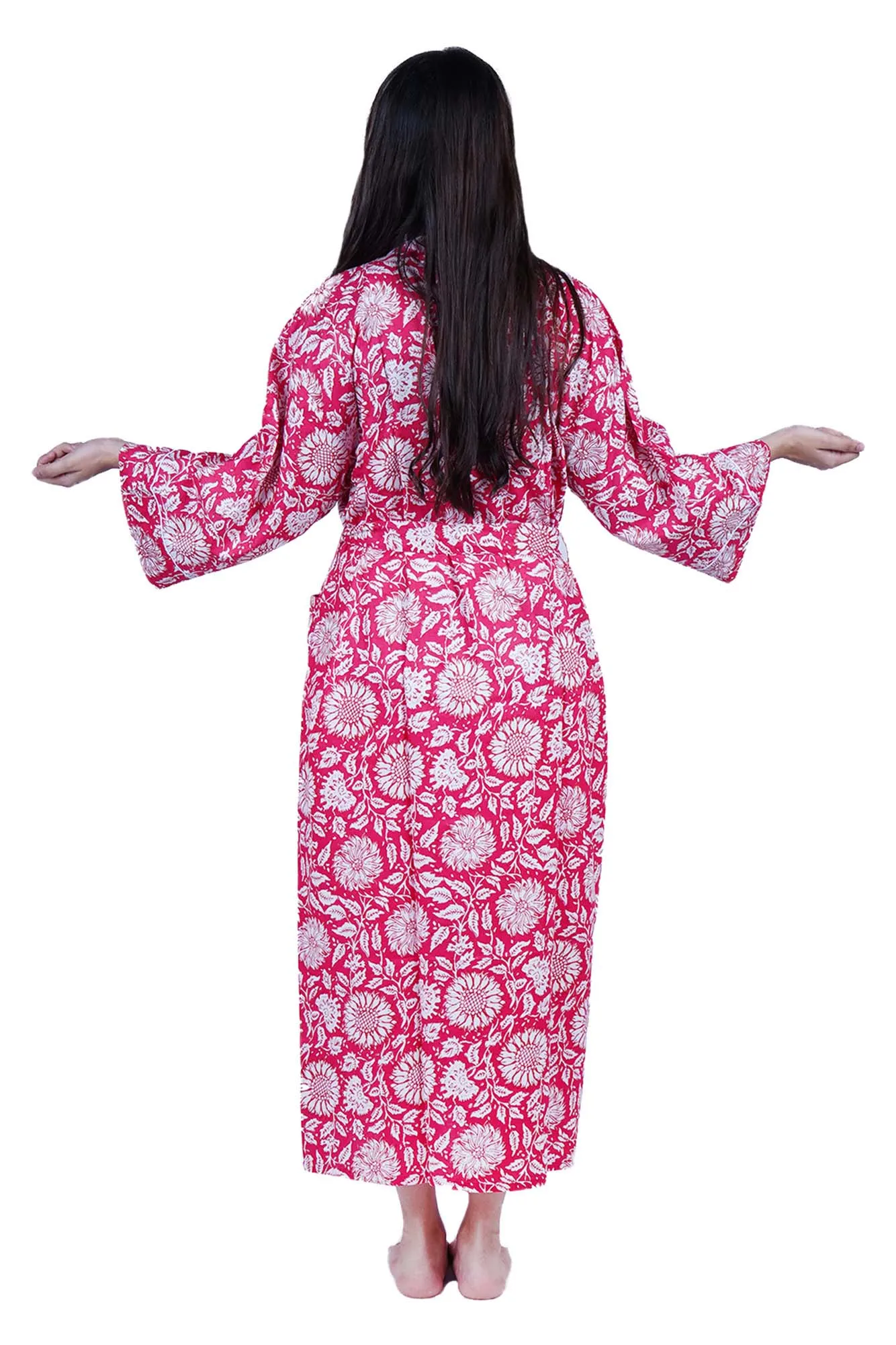 Hot Pink Sunflowers Cotton Kimono Dressing Gown