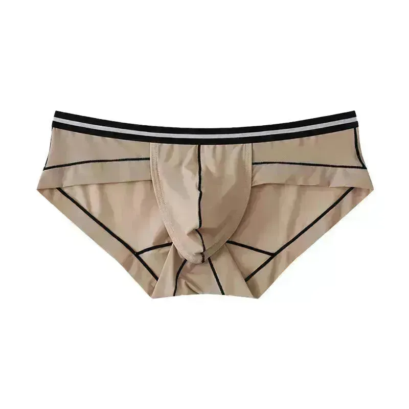 Ice Silk Men's Summer Breathable Solid Color Pouch Brief Underwear