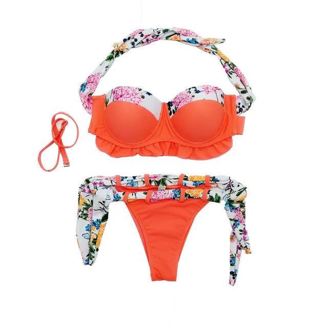 In-X Bandeau sexy two-piece suit Floral print bikini 2019 Micro swimwear women bathers Push up swimsuit female bathing suit XL