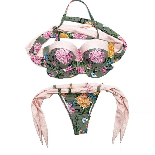 In-X Bandeau sexy two-piece suit Floral print bikini 2019 Micro swimwear women bathers Push up swimsuit female bathing suit XL