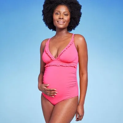 Isabel Maternity by Ingrid & Isabel Halter Rib Tie One Piece Maternity Swimsuit